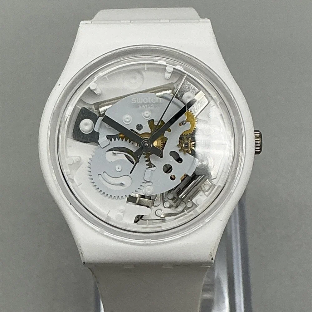 Swatch Womens Watch 34mm Spot White Skeleton Dial Silicone Swiss